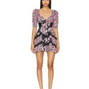 For Love And Lemons Black and Pink Floral Mini Dress
